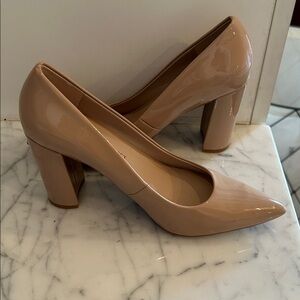 Nine West Nude Patent Pointed Toe Pumps